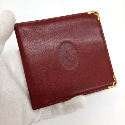 Pre-owned Cartier Bordeaux Leather Long Bill Wallet (bi-fold) () In Burgundy