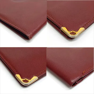 Pre-owned Cartier Bordeaux Leather Long Bill Wallet (bi-fold) () In Burgundy