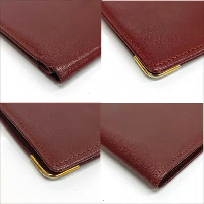 Pre-owned Cartier Bordeaux Leather Long Bill Wallet (bi-fold) () In Burgundy