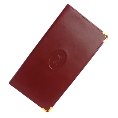 Pre-owned Cartier C De  Bordeaux Leather Long Bill Wallet (bi-fold) () In Burgundy