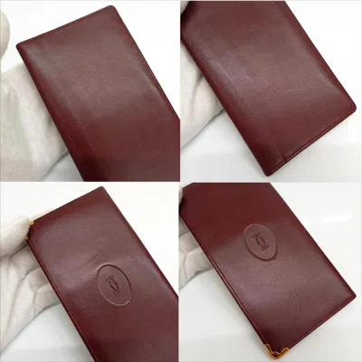Pre-owned Cartier C De  Bordeaux Leather Long Bill Wallet (bi-fold) () In Burgundy