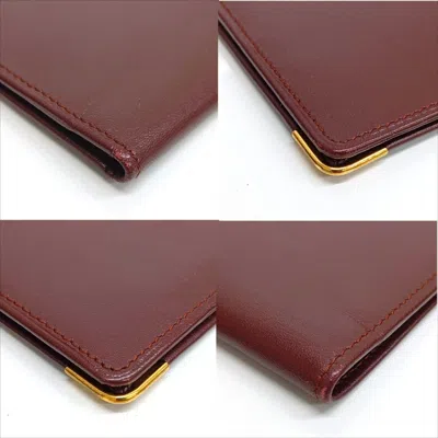 Pre-owned Cartier C De  Bordeaux Leather Long Bill Wallet (bi-fold) () In Burgundy