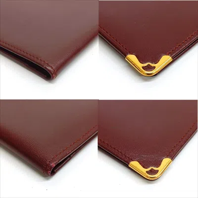 Pre-owned Cartier C De  Bordeaux Leather Long Bill Wallet (bi-fold) () In Burgundy