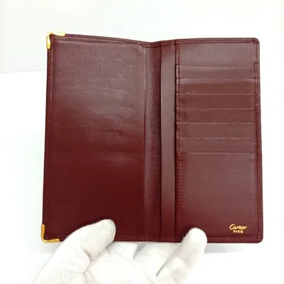 Pre-owned Cartier C De  Bordeaux Leather Long Bill Wallet (bi-fold) () In Burgundy