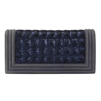 Pre-owned Chanel Navy Spangles Coated Canvas Clutch Bag () In Blue