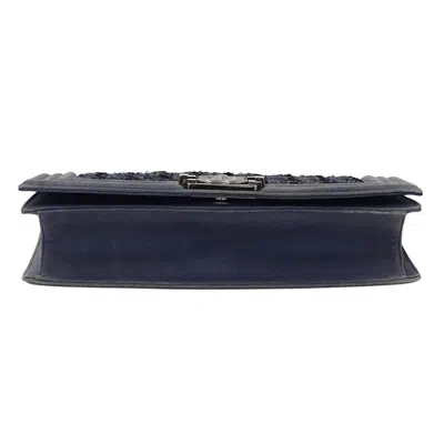 Pre-owned Chanel Navy Spangles Coated Canvas Clutch Bag () In Blue