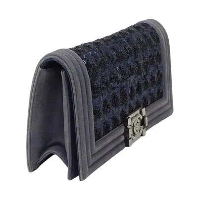 Pre-owned Chanel Navy Spangles Coated Canvas Clutch Bag () In Blue