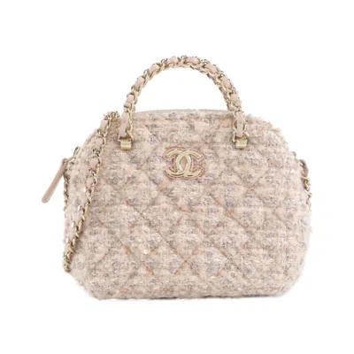 Pre-owned Chanel Pink Gold Cotton Wool Spangles Handbag Shoulder Bag ()