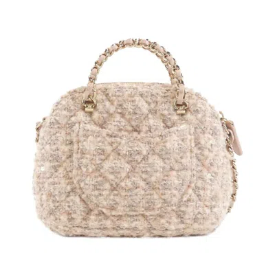 Pre-owned Chanel Pink Gold Cotton Wool Spangles Handbag Shoulder Bag ()