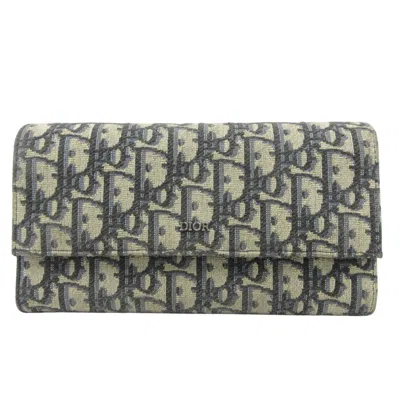 Pre-owned Dior Christian  Beige Black Cotton Canvas Long Wallet (bi-fold) () In Multi