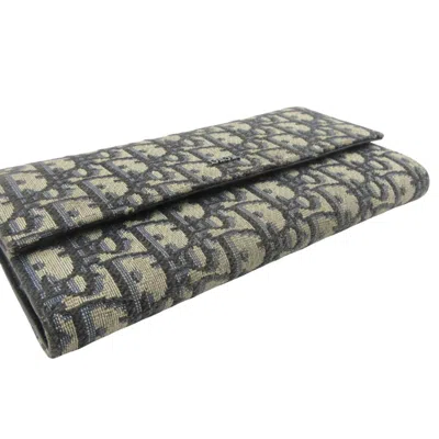 Pre-owned Dior Christian  Beige Black Cotton Canvas Long Wallet (bi-fold) () In Multi