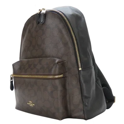 Pre-owned Coach Black Dark Brown Pvc Leather Backpack () In Multi