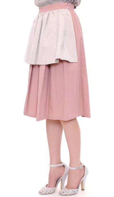 Comeforbreakfast Pink Gray Knee-length Pleated Women's Skirt In Pink