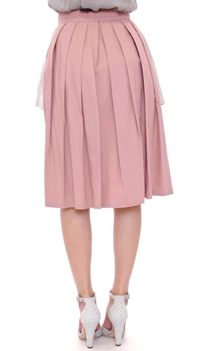 Comeforbreakfast Pink Gray Knee-length Pleated Women's Skirt In Pink