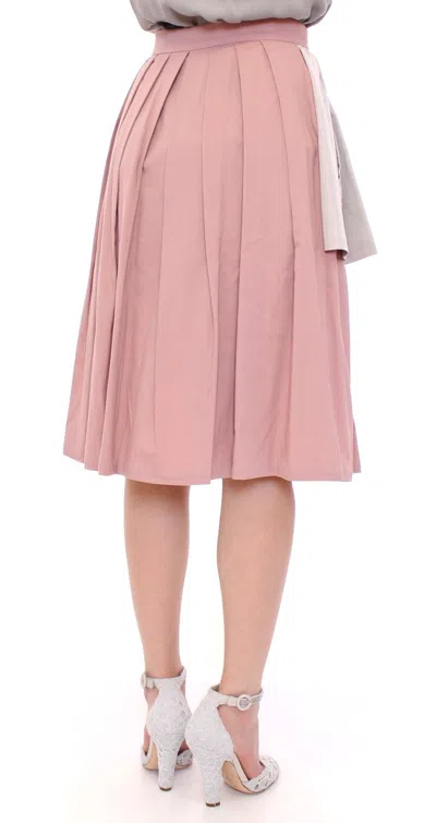 Comeforbreakfast Pink Gray Knee-length Pleated Women's Skirt In Pink