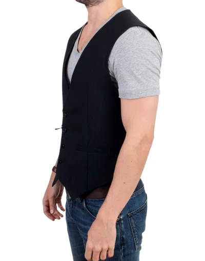 Costume National Black Striped Cotton Casual Men's Vest In Black