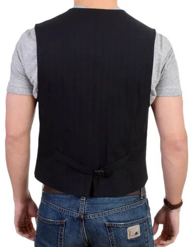 Costume National Black Striped Cotton Casual Men's Vest In Black