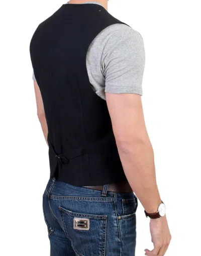 Costume National Black Striped Cotton Casual Men's Vest In Black