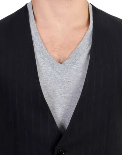 Costume National Black Striped Cotton Casual Men's Vest In Black