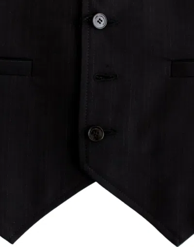 Costume National Black Striped Cotton Casual Men's Vest In Black