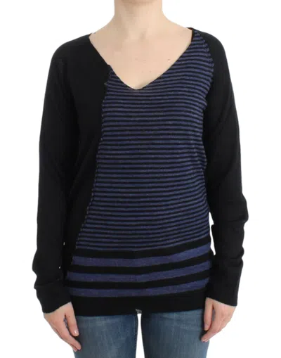 Costume National Striped V-neck Women's Sweater In Black