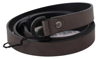 Costume National Brown Leather Skinny Round Buckle Belt In Brown