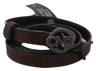 Costume National Brown Skinny Leather Round Logo Buckle Belt In Brown