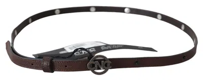 Costume National Brown Skinny Leather Round Logo Buckle Belt In Brown