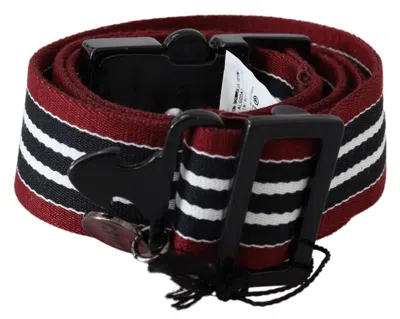 Costume National Maroon Black Stripe Silver Black Buckle Belt In Burgundy