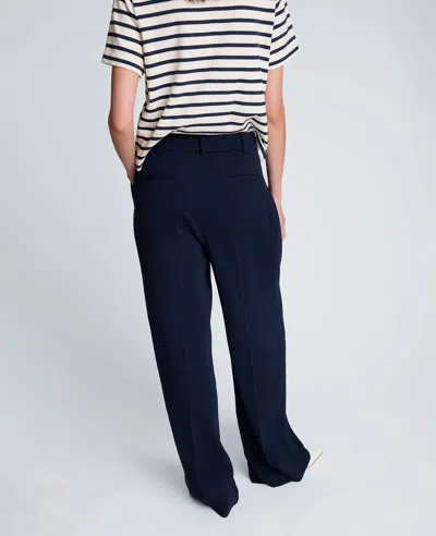 Kenneth Cole Luxe Twill Fly Front High Rise Boyfriend Wide Leg Pant In Blue