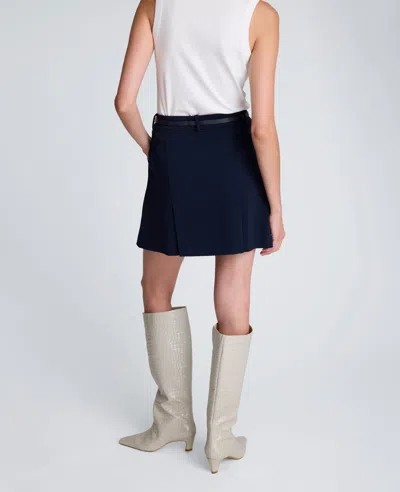 Kenneth Cole Luxe Twill Pleated Mini Skirt In Blue