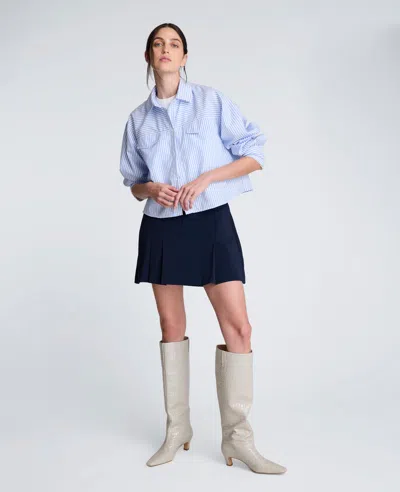 Kenneth Cole Luxe Twill Pleated Mini Skirt In Blue