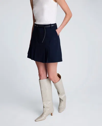 Kenneth Cole Luxe Twill Pleated Mini Skirt In Blue