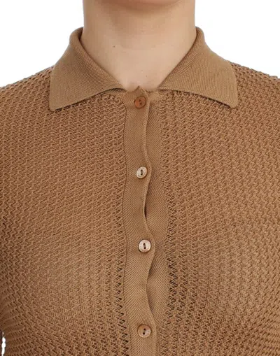 Dolce & Gabbana Beige Knitted Cotton Polo Cardigan Sweater In Brown