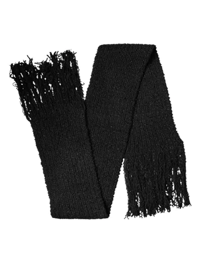 Dolce & Gabbana Black Cashmere Knit Shawl Fringes Women's Scarf In Black