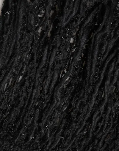 Dolce & Gabbana Black Cashmere Knit Shawl Fringes Women's Scarf In Black