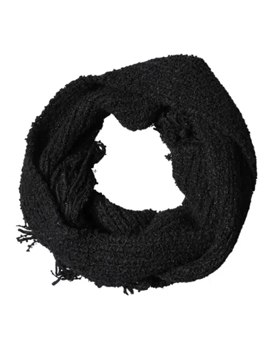 Dolce & Gabbana Black Cashmere Knit Shawl Fringes Women's Scarf In Black