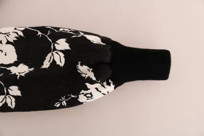 Dolce & Gabbana Black Fur Floral Brocade Zipper Women's Sweater In Black