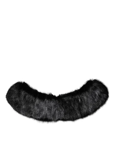 Dolce & Gabbana Black Fur Shawl Neck Wrap Cover Collar Women's Scarf In Black