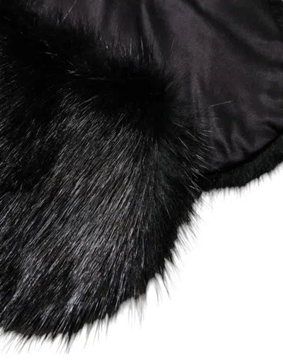 Dolce & Gabbana Black Fur Shawl Neck Wrap Cover Collar Women's Scarf In Black