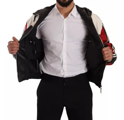 Pre-owned Dolce & Gabbana Black Leather Hooded Blouson Men's Jacket () In Multi