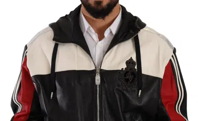 Pre-owned Dolce & Gabbana Black Leather Hooded Blouson Men's Jacket () In Multi