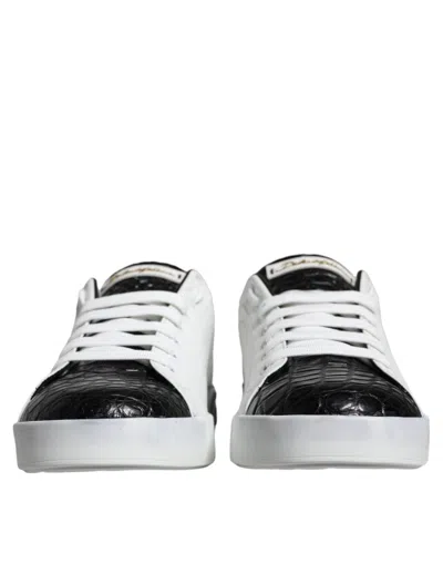 Pre-owned Dolce & Gabbana Black Leather Logo Portofino Sneaker Men's Shoes () In Multi
