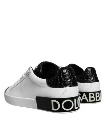 Pre-owned Dolce & Gabbana Black Leather Logo Portofino Sneaker Men's Shoes () In Multi