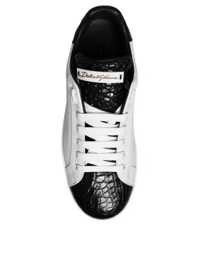 Pre-owned Dolce & Gabbana Black Leather Logo Portofino Sneaker Men's Shoes () In Multi