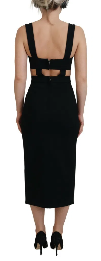 Dolce & Gabbana Black Viscose Bodycon Sheath Midi Women's Dress In Black