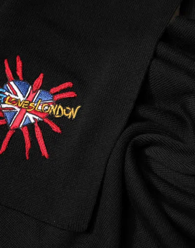 Dolce & Gabbana Blue Wool Dg Loves London Neck Wrap Scarf In Black