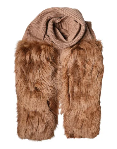 Dolce & Gabbana Brown Cashmere Knitted Fur Shawl Women's Scarf In Brown