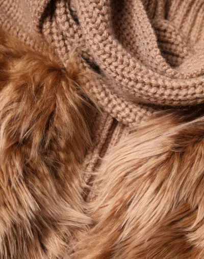 Dolce & Gabbana Brown Cashmere Knitted Fur Shawl Women's Scarf In Brown