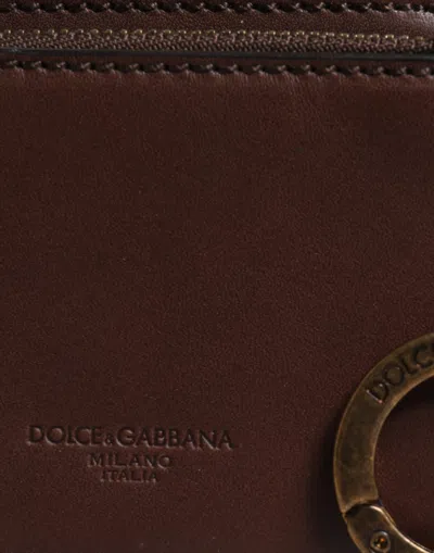 Pre-owned Dolce & Gabbana Brown Leather Zip Logo Keyring Coin Purse Keyring Men's Wallet ()